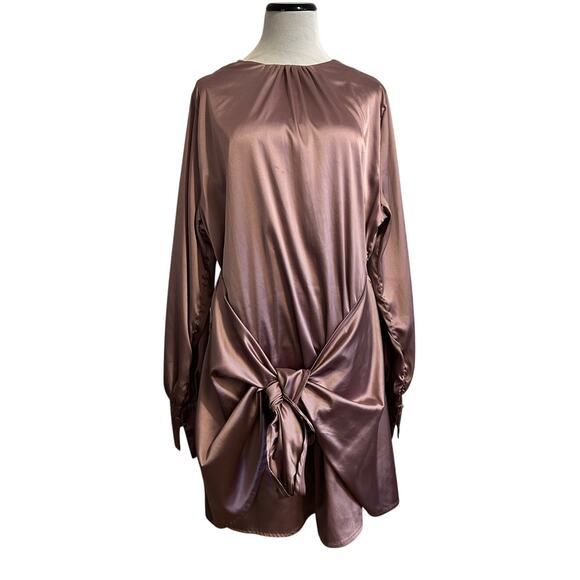 Women's Satin Tie Front Mini Dress in Mauve – Size XL - Picture 1 of 10